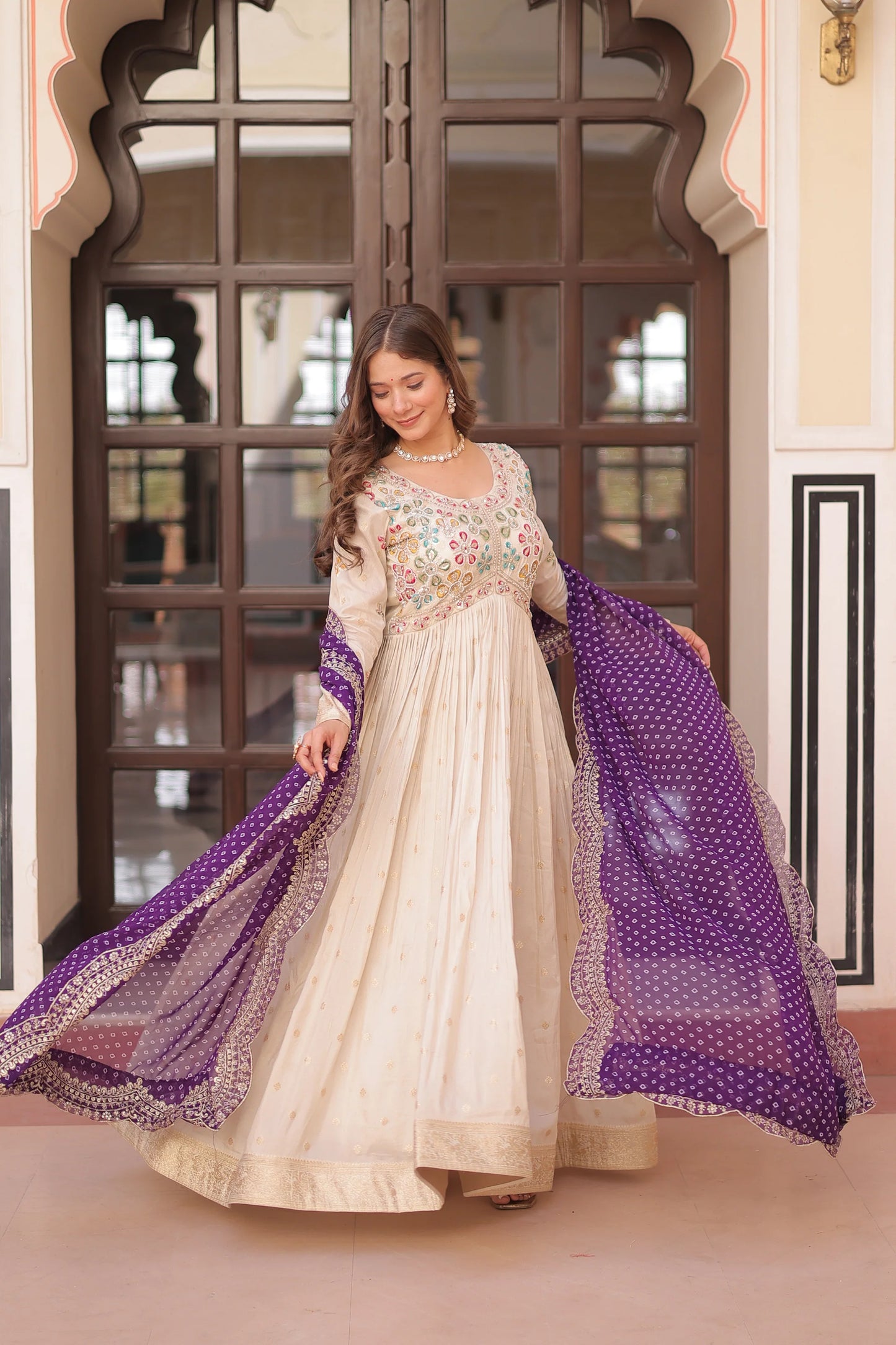FESTIVE SPECIAL COSMOS WEAVING PEARL BEADS EMBROIDERED GOWN WITH DUPATTA(WD178) 01