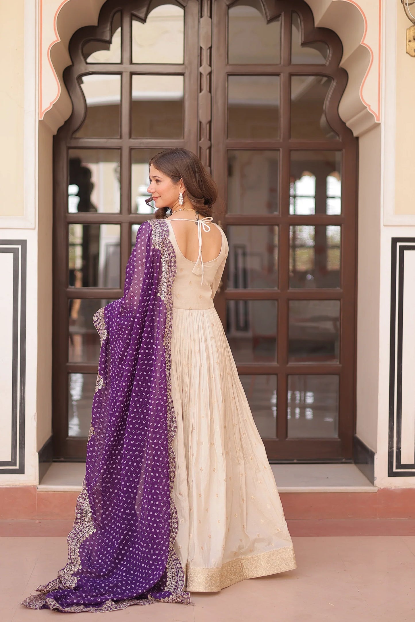 FESTIVE SPECIAL COSMOS WEAVING PEARL BEADS EMBROIDERED GOWN WITH DUPATTA(WD178) 01