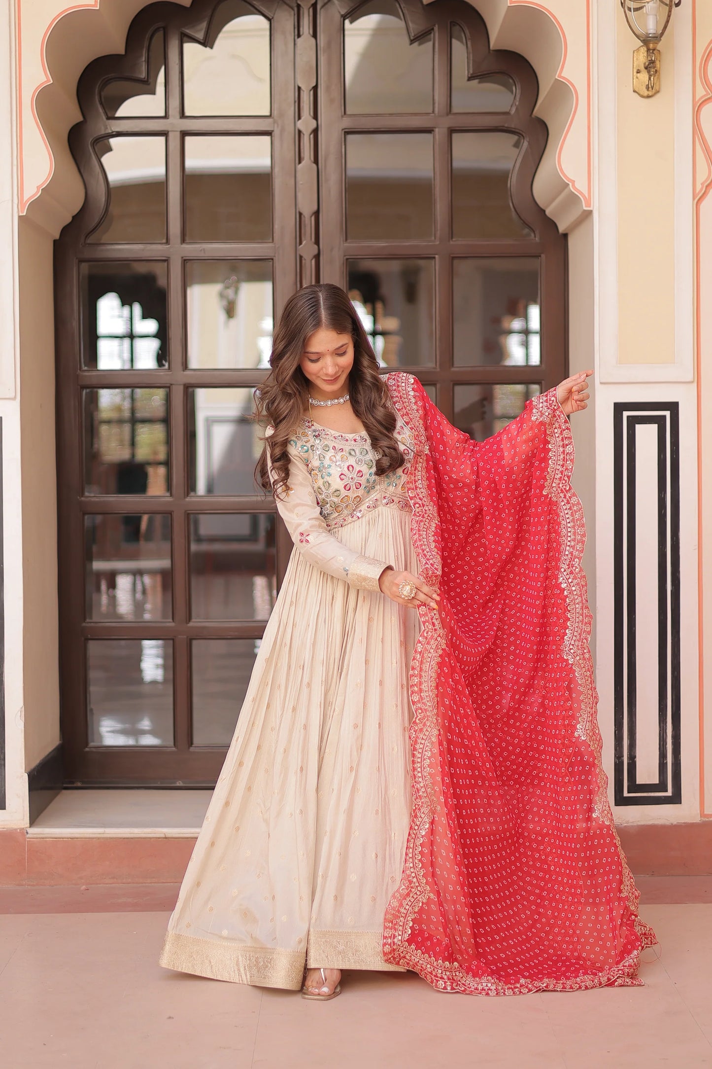 FESTIVE SPECIAL COSMOS WEAVING PEARL BEADS EMBROIDERED GOWN WITH DUPATTA(WD178)
