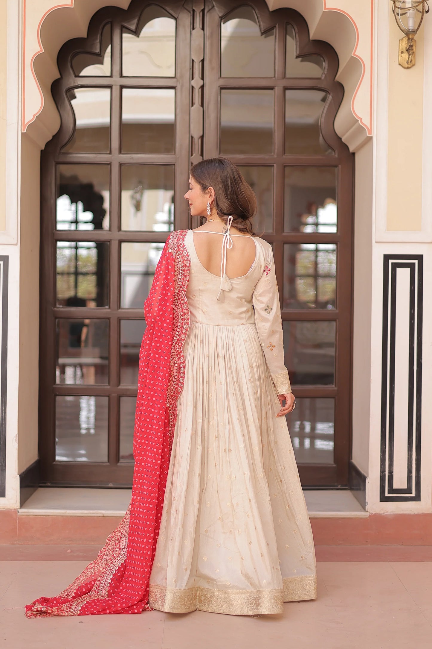 FESTIVE SPECIAL COSMOS WEAVING PEARL BEADS EMBROIDERED GOWN WITH DUPATTA(WD178)
