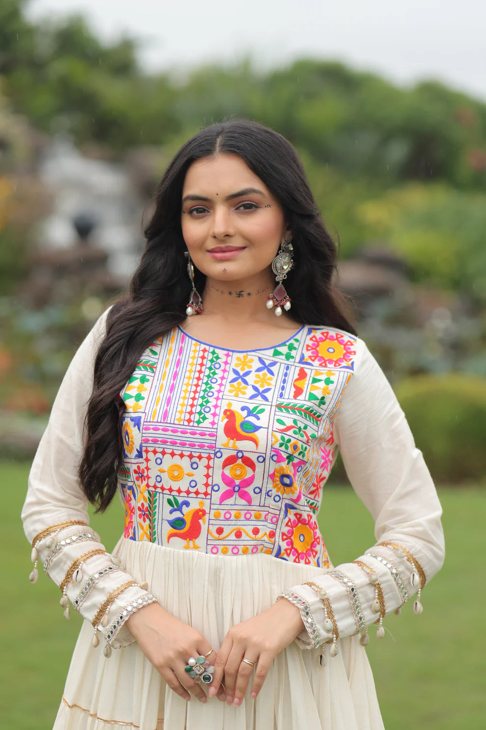 NAVRATRI SPECIAL KORA COTTON EMBROIDERED GOWN WITH GOTA PATTI WORK(WD189)