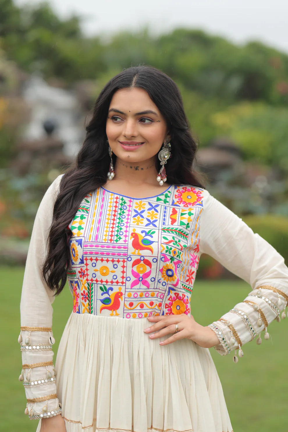 NAVRATRI SPECIAL KORA COTTON EMBROIDERED GOWN WITH GOTA PATTI WORK(WD189)