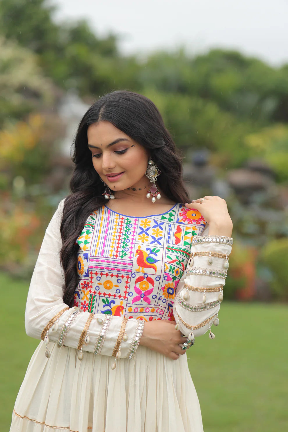 NAVRATRI SPECIAL KORA COTTON EMBROIDERED GOWN WITH GOTA PATTI WORK(WD189)