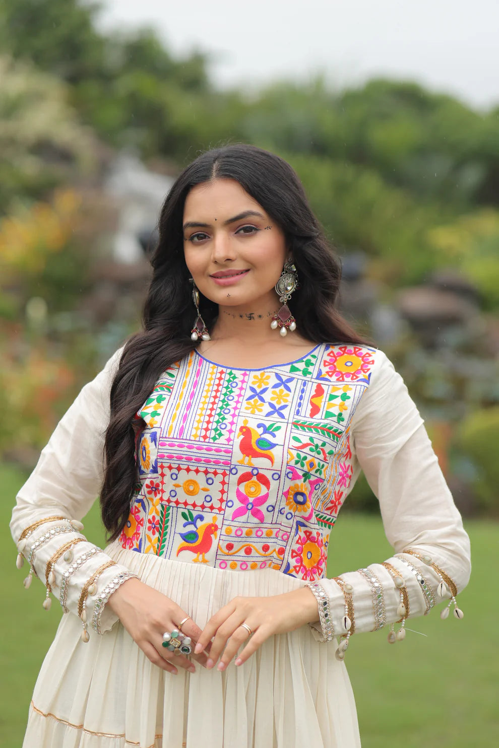 NAVRATRI SPECIAL KORA COTTON EMBROIDERED GOWN WITH GOTA PATTI WORK(WD189)