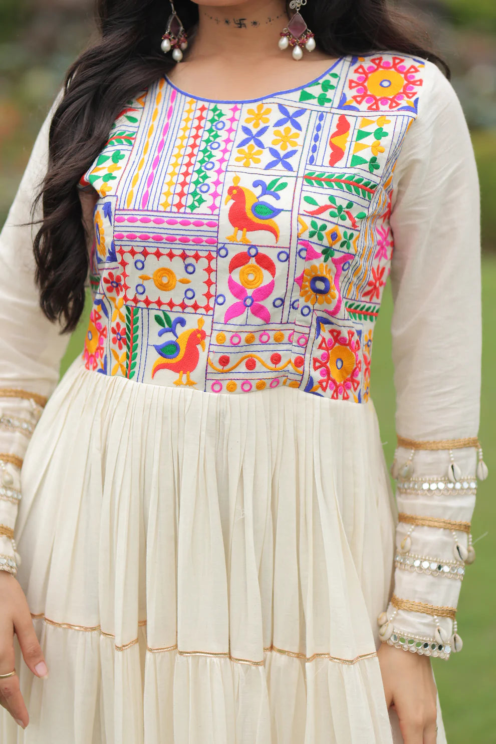 NAVRATRI SPECIAL KORA COTTON EMBROIDERED GOWN WITH GOTA PATTI WORK(WD189)