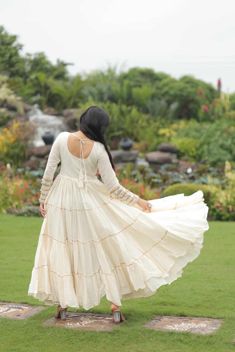 NAVRATRI SPECIAL KORA COTTON EMBROIDERED GOWN WITH GOTA PATTI WORK(WD189)