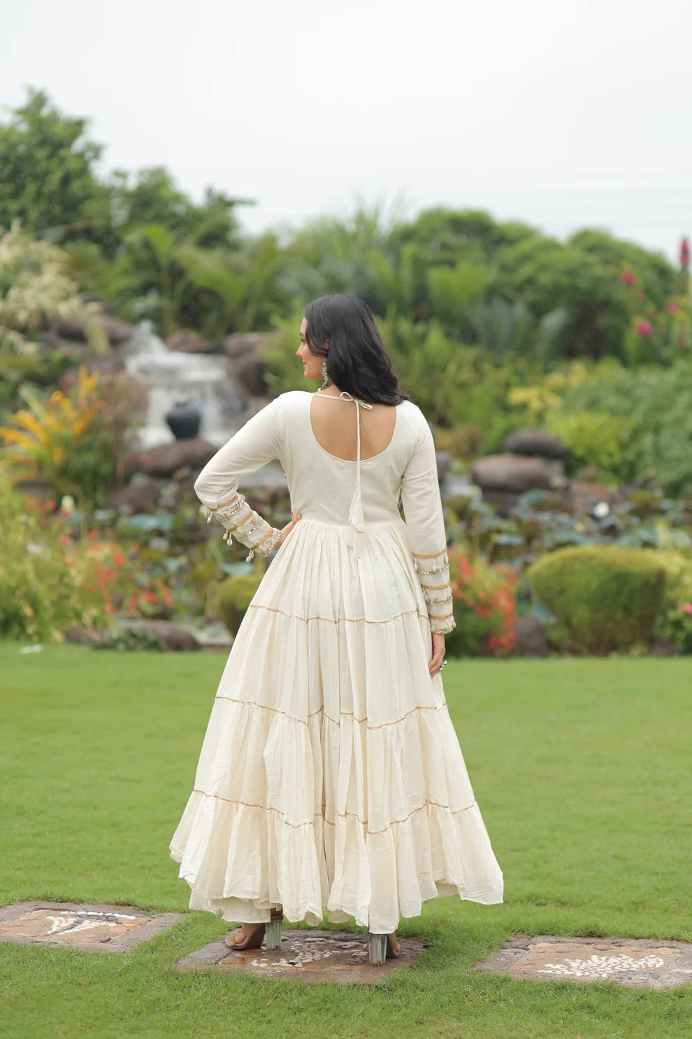 NAVRATRI SPECIAL KORA COTTON EMBROIDERED GOWN WITH GOTA PATTI WORK(WD189)