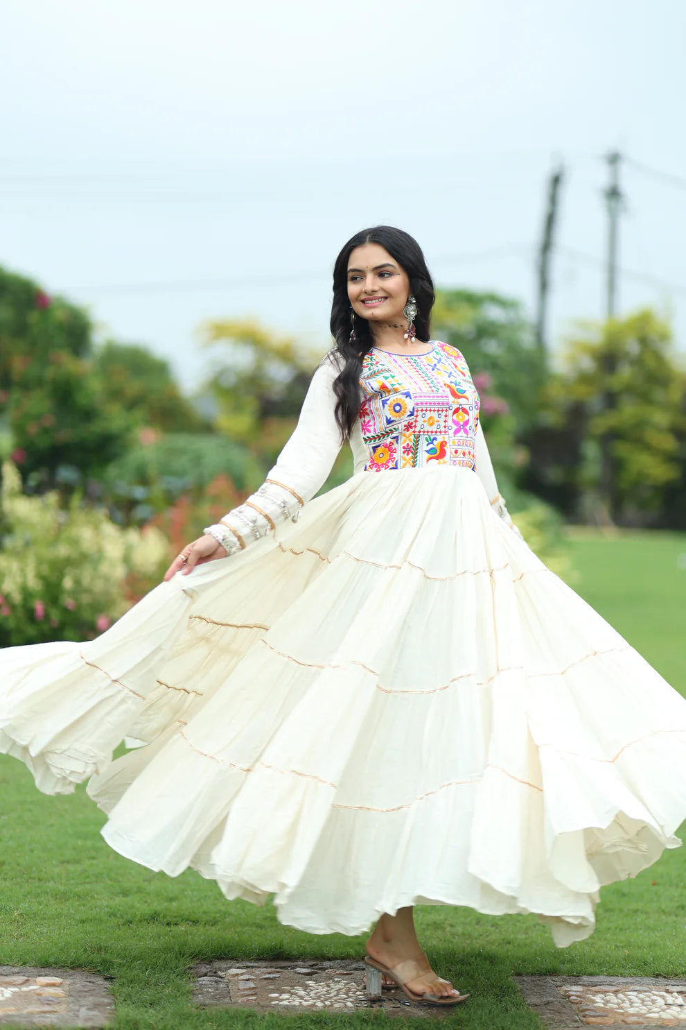 NAVRATRI SPECIAL KORA COTTON EMBROIDERED GOWN WITH GOTA PATTI WORK(WD189)