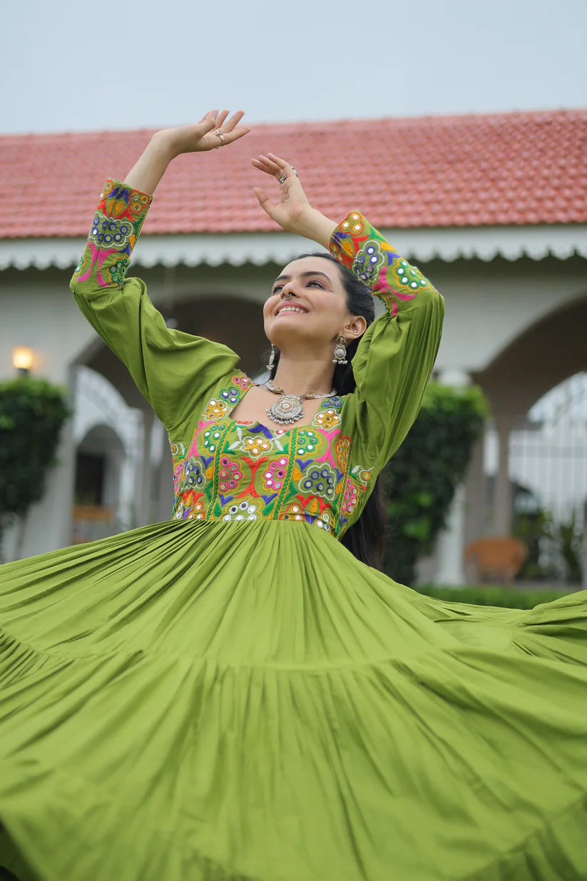 NAVRATRI SPECIAL GAMTHI KUTCHI WORK RAYON GOWN (WD182) 02
