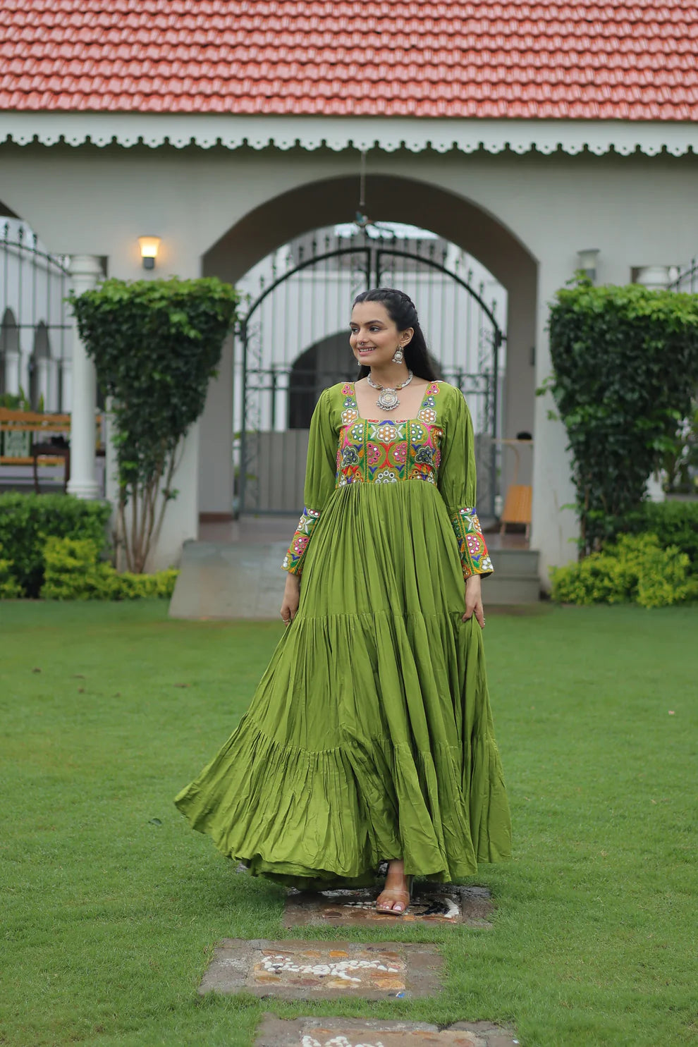 NAVRATRI SPECIAL GAMTHI KUTCHI WORK RAYON GOWN (WD182) 02