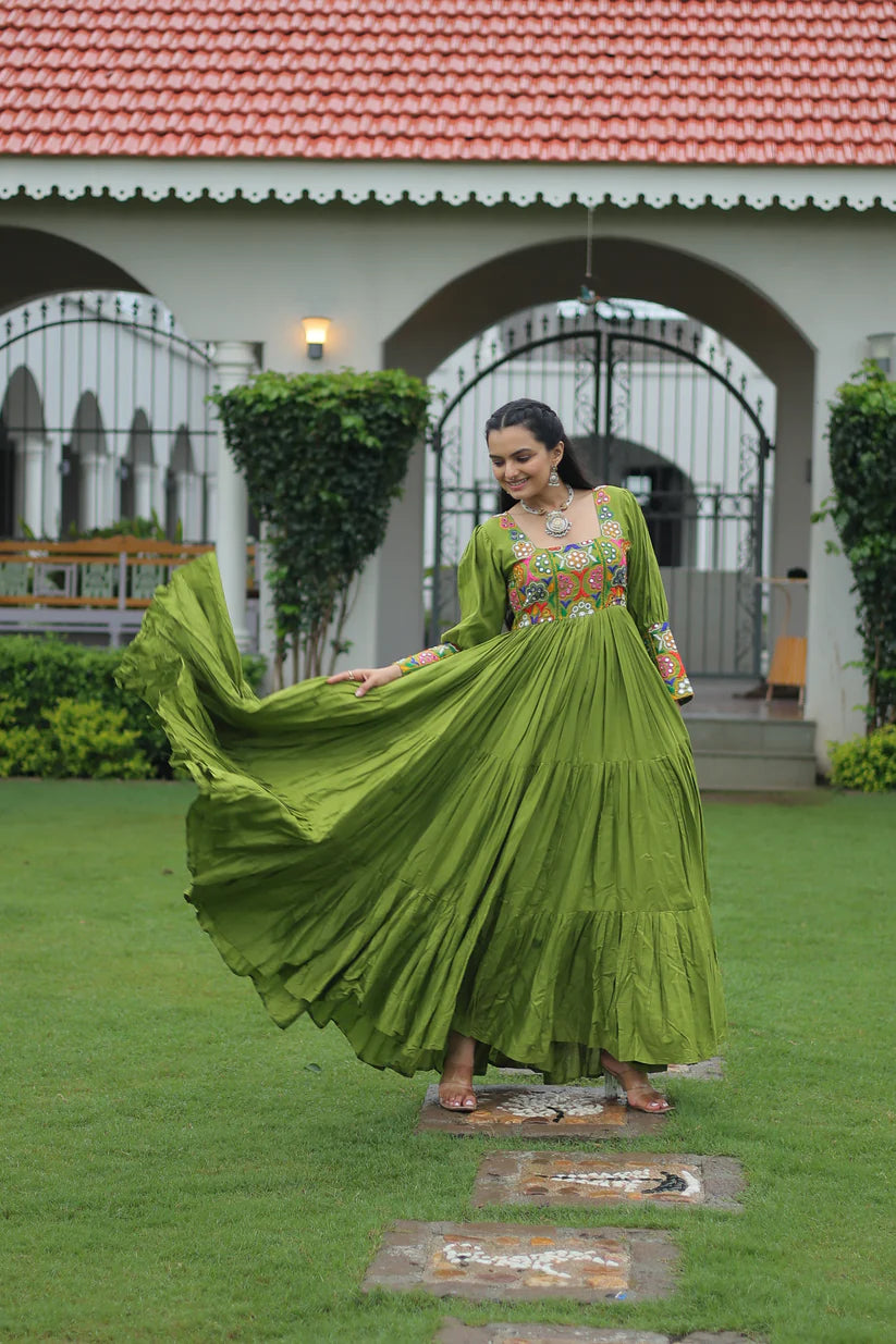 NAVRATRI SPECIAL GAMTHI KUTCHI WORK RAYON GOWN (WD182) 02