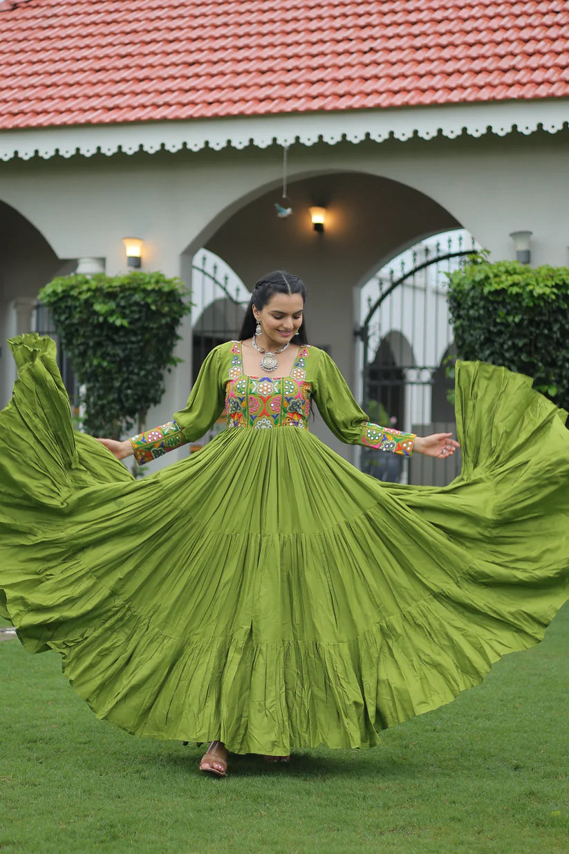 NAVRATRI SPECIAL GAMTHI KUTCHI WORK RAYON GOWN (WD182) 02