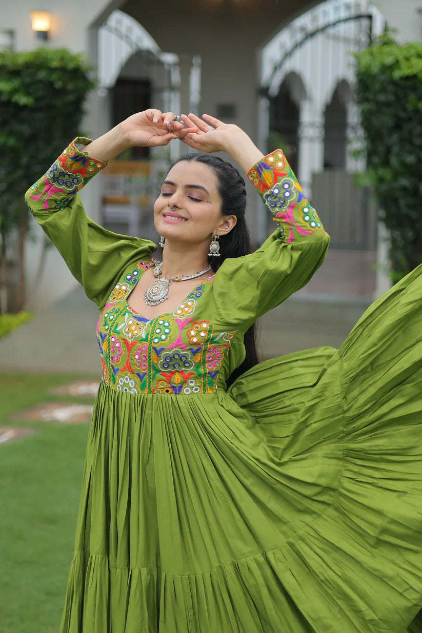 NAVRATRI SPECIAL GAMTHI KUTCHI WORK RAYON GOWN (WD182) 02