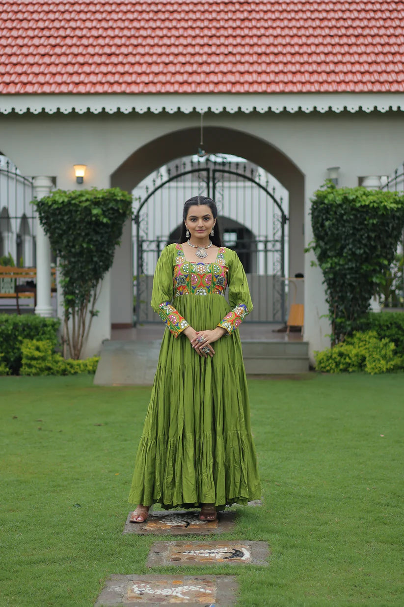 NAVRATRI SPECIAL GAMTHI KUTCHI WORK RAYON GOWN (WD182) 02