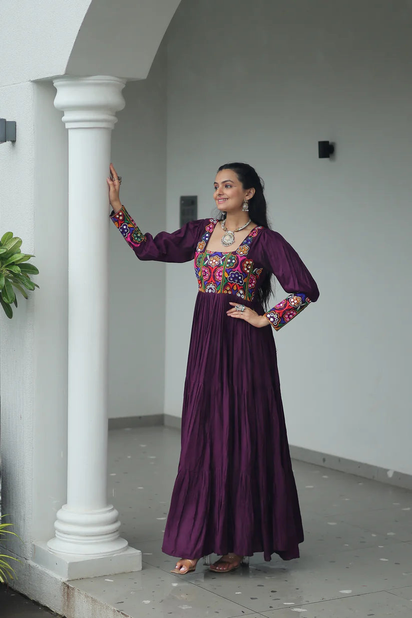NAVRATRI SPECIAL GAMTHI KUTCHI WORK RAYON GOWN (WD182) 01