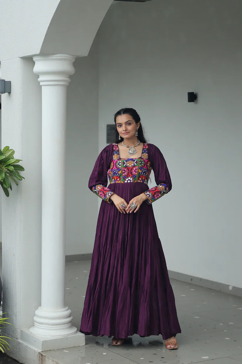 NAVRATRI SPECIAL GAMTHI KUTCHI WORK RAYON GOWN (WD182) 01