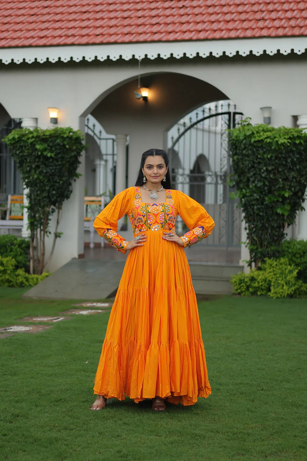 NAVRATRI SPECIAL GAMTHI KUTCHI WORK RAYON GOWN (WD182)