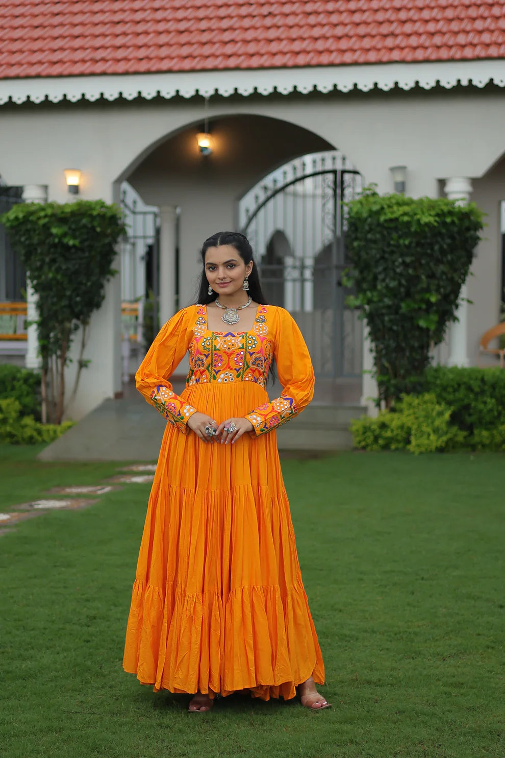 NAVRATRI SPECIAL GAMTHI KUTCHI WORK RAYON GOWN (WD182)