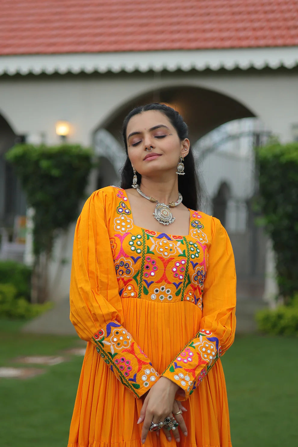 NAVRATRI SPECIAL GAMTHI KUTCHI WORK RAYON GOWN (WD182)