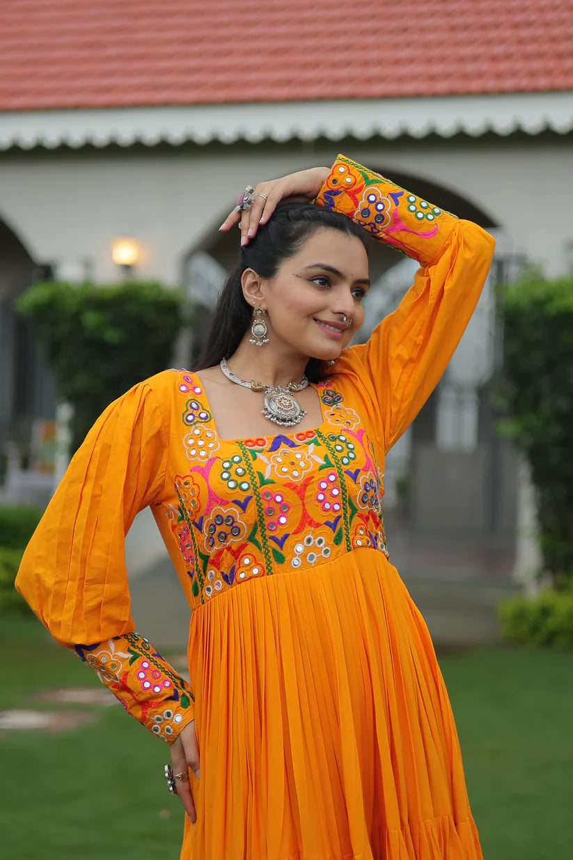 NAVRATRI SPECIAL GAMTHI KUTCHI WORK RAYON GOWN (WD182)