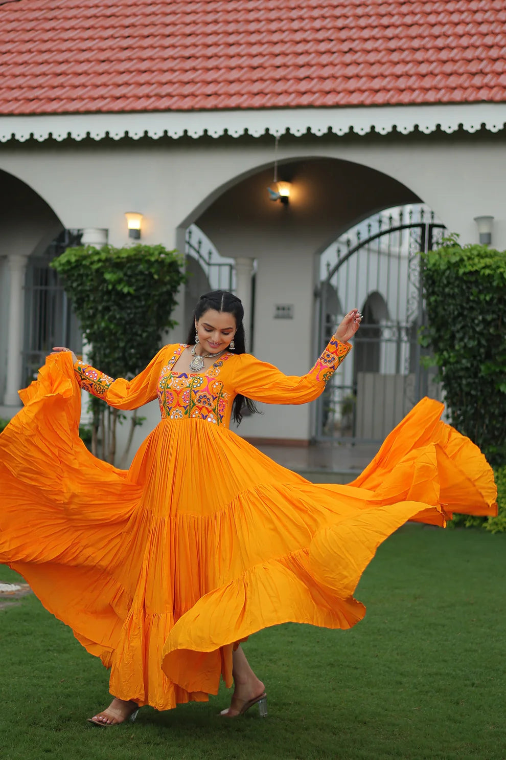 NAVRATRI SPECIAL GAMTHI KUTCHI WORK RAYON GOWN (WD182)
