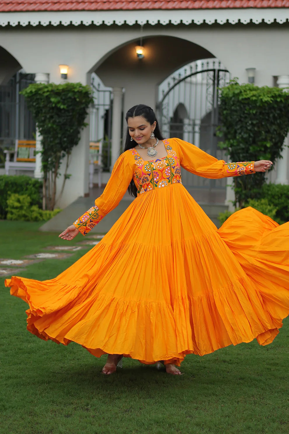 NAVRATRI SPECIAL GAMTHI KUTCHI WORK RAYON GOWN (WD182)