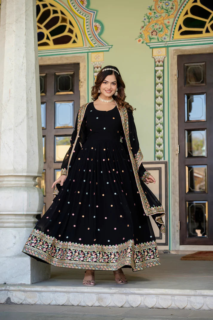 PRIMIUM FAUX GEORGETTE SEQUANCE EMBROIDERED GOWN WITH DUPATTA(WD06))