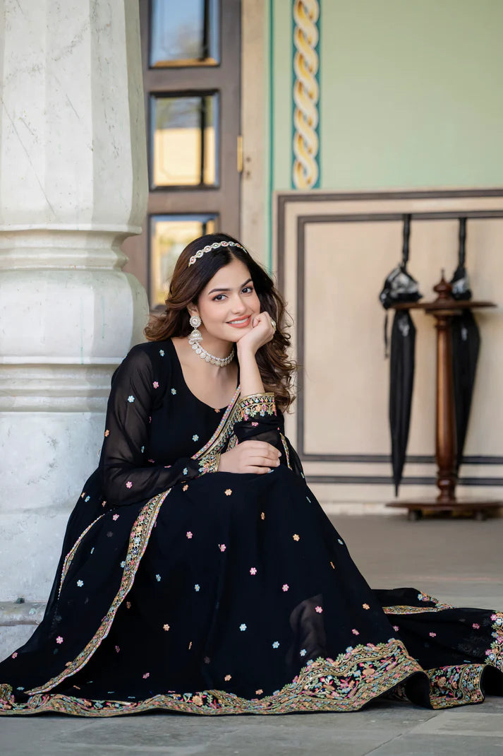 PRIMIUM FAUX GEORGETTE SEQUANCE EMBROIDERED GOWN WITH DUPATTA(WD06))