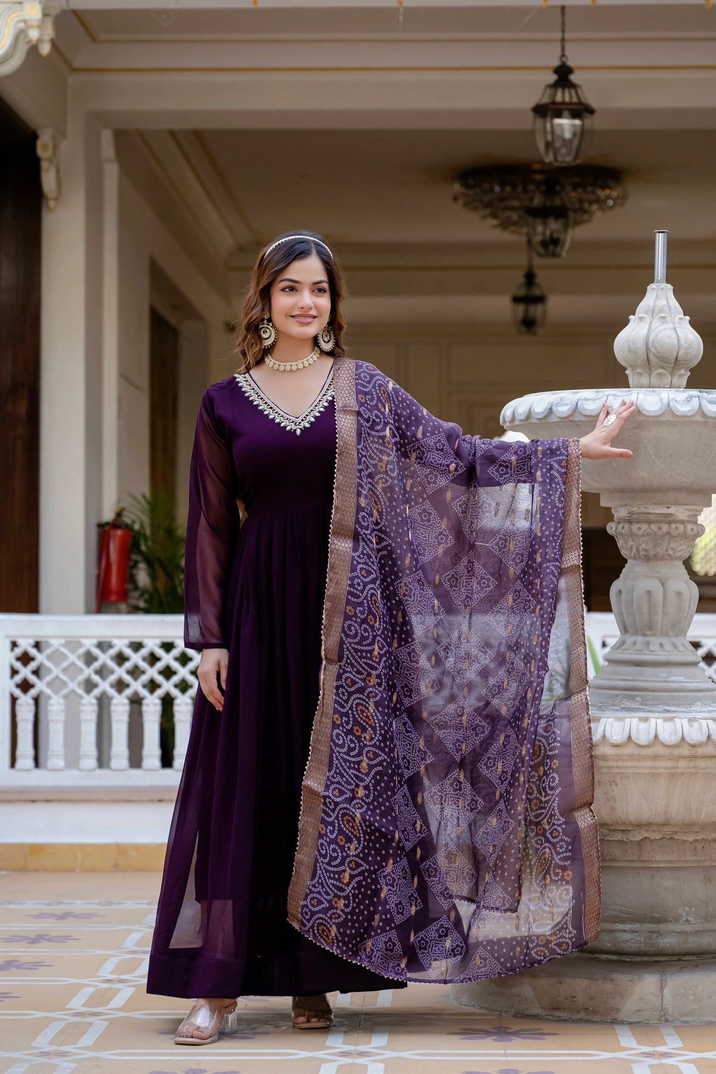 PEARL HANDWORK GOWN WITH PRINTED JEQUARD BORDER DUPATTA(WD04)