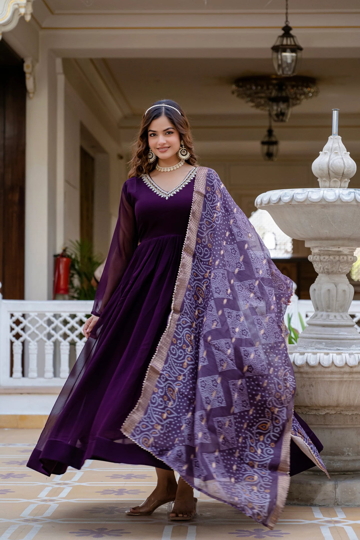 PEARL HANDWORK GOWN WITH PRINTED JEQUARD BORDER DUPATTA(WD04)