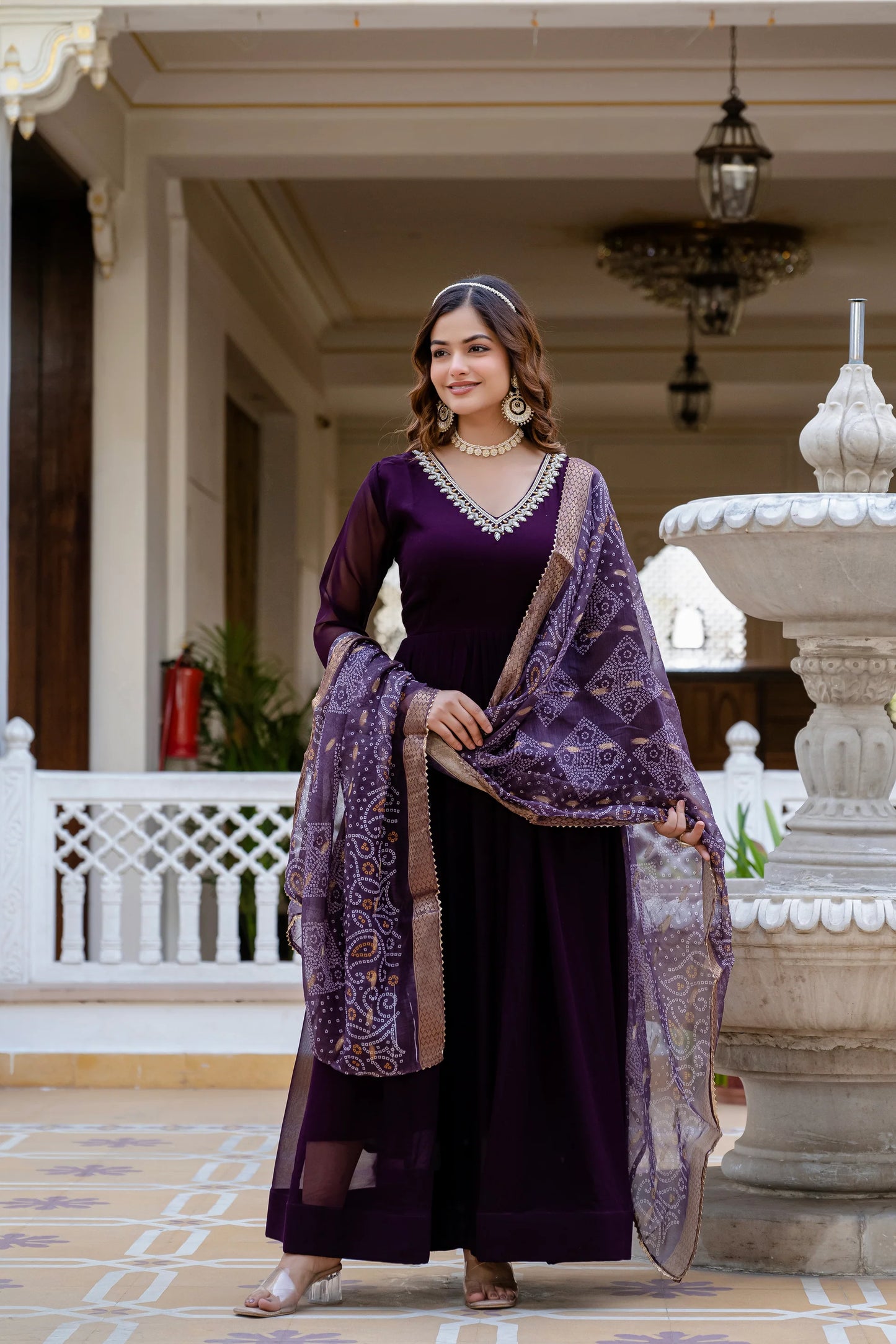 PEARL HANDWORK GOWN WITH PRINTED JEQUARD BORDER DUPATTA(WD04)