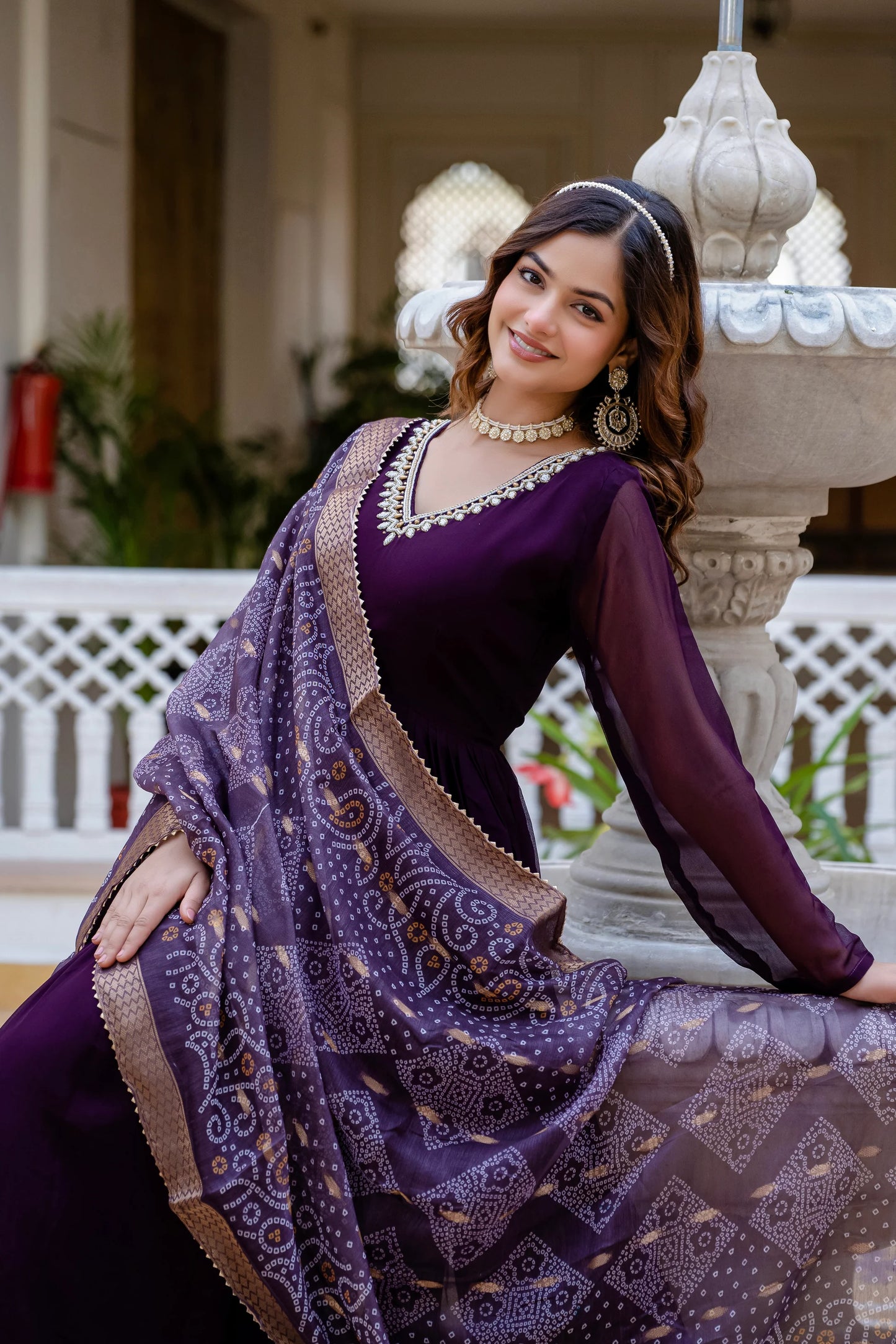 PEARL HANDWORK GOWN WITH PRINTED JEQUARD BORDER DUPATTA(WD04)