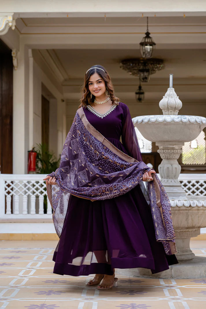 PEARL HANDWORK GOWN WITH PRINTED JEQUARD BORDER DUPATTA(WD77)