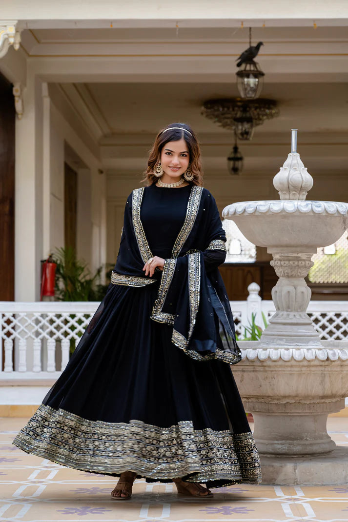 BLACK BLOOMING EMBROIDERED GOWN WITH DUPATTA(WD85)