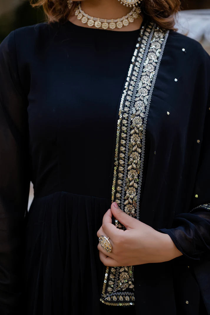 BLACK BLOOMING EMBROIDERED GOWN WITH DUPATTA(WD85)