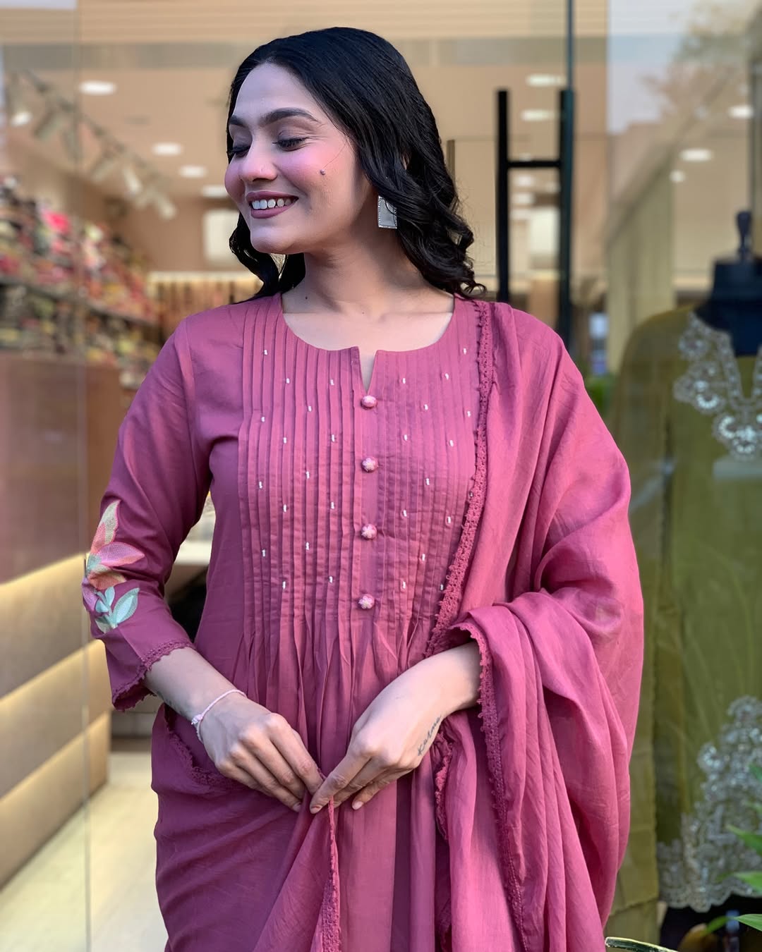 We presents a stunning Cotton anarkali Suit Set-a perfect blend of traditional patterns
