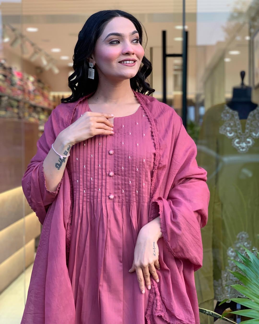We presents a stunning Cotton anarkali Suit Set-a perfect blend of traditional patterns