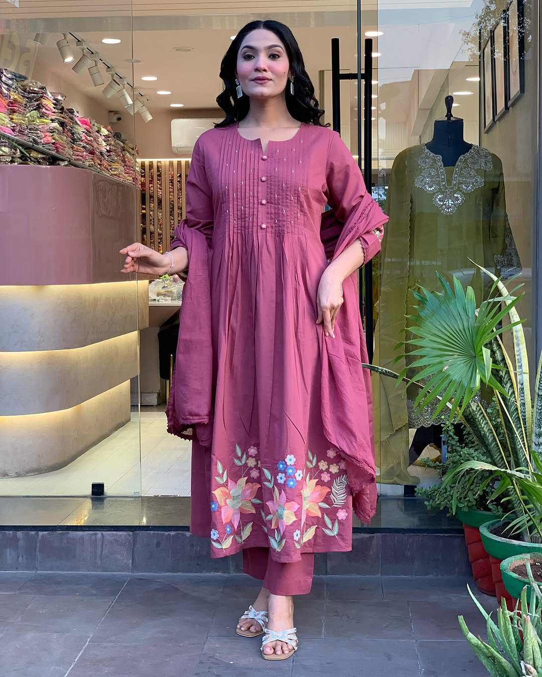 We presents a stunning Cotton anarkali Suit Set-a perfect blend of traditional patterns