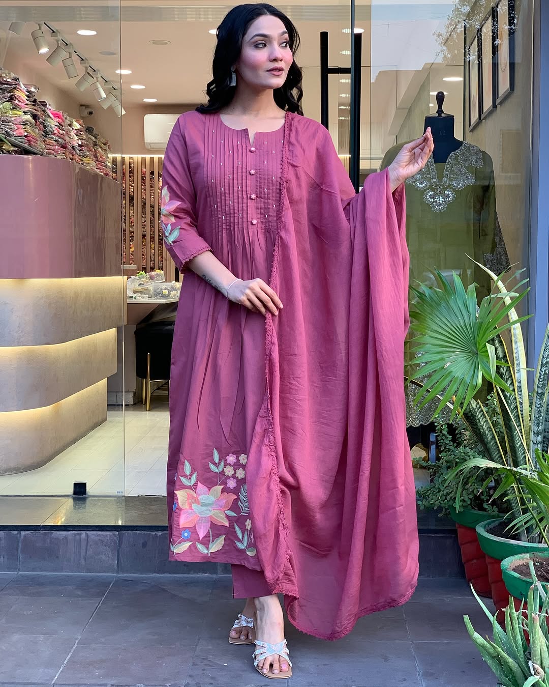 We presents a stunning Cotton anarkali Suit Set-a perfect blend of traditional patterns