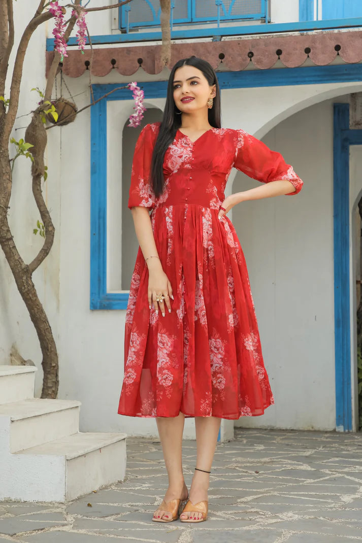 Womensavtar floral print A-line maxi dresses
