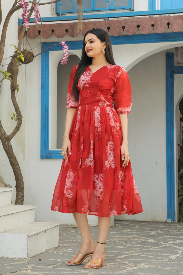 Womensavtar floral print A-line maxi dresses