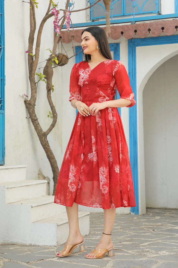 Womensavtar floral print A-line maxi dresses