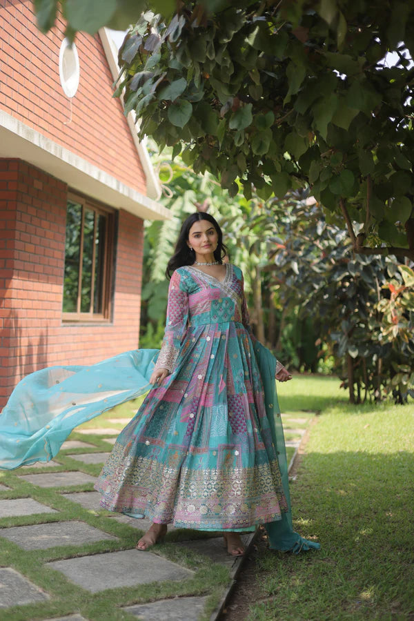 Womensavtar Premium Designer Readymade Gown-Dupatta
