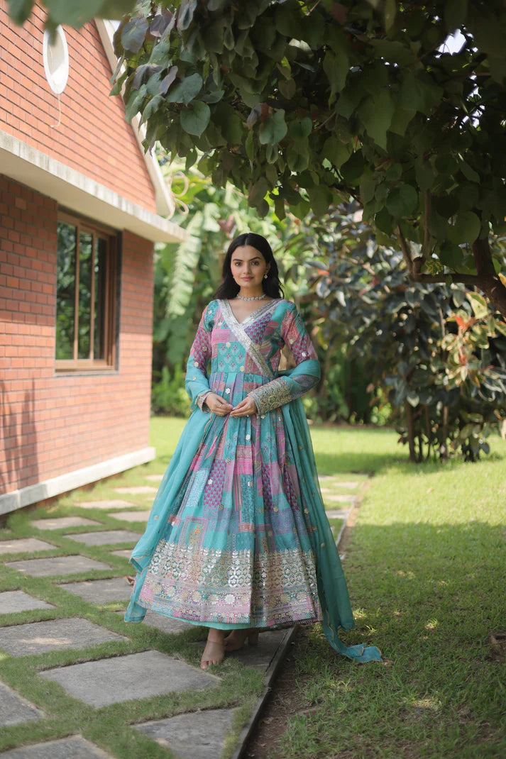 Womensavtar Premium Designer Readymade Gown-Dupatta