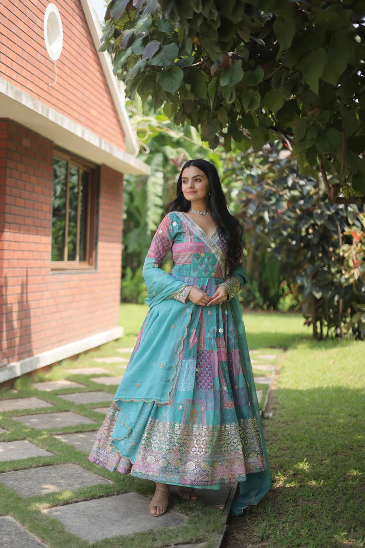 Womensavtar Premium Designer Readymade Gown-Dupatta