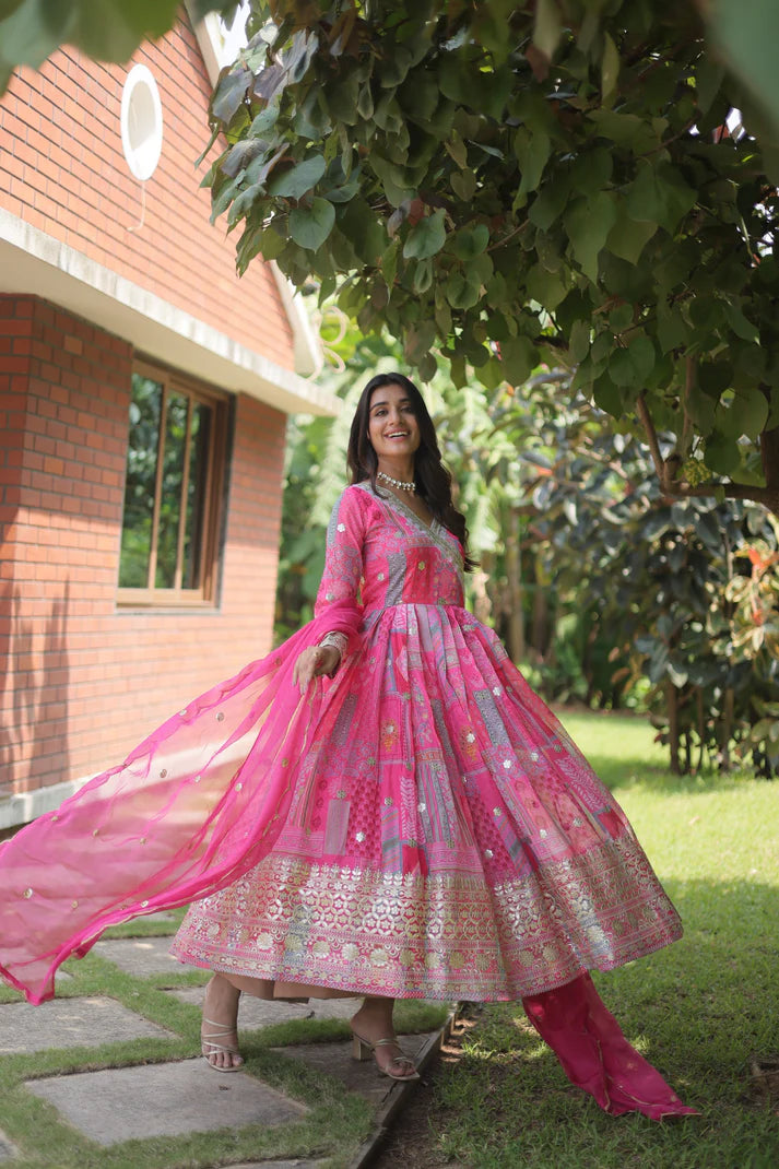 Womensavtar Premium Designer Readymade Gown-Dupatta