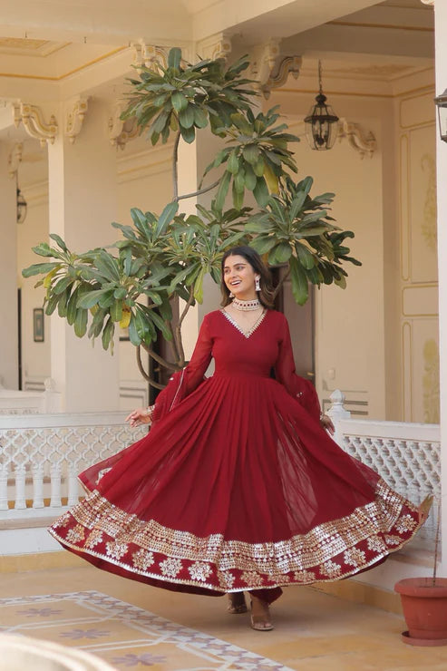 Faux Blooming Gown with Dupatta With Attractive Embroidered Sequins work.(WD32)