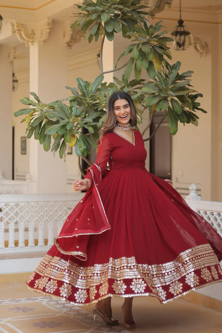 Faux Blooming Gown with Dupatta With Attractive Embroidered Sequins work.(WD32)