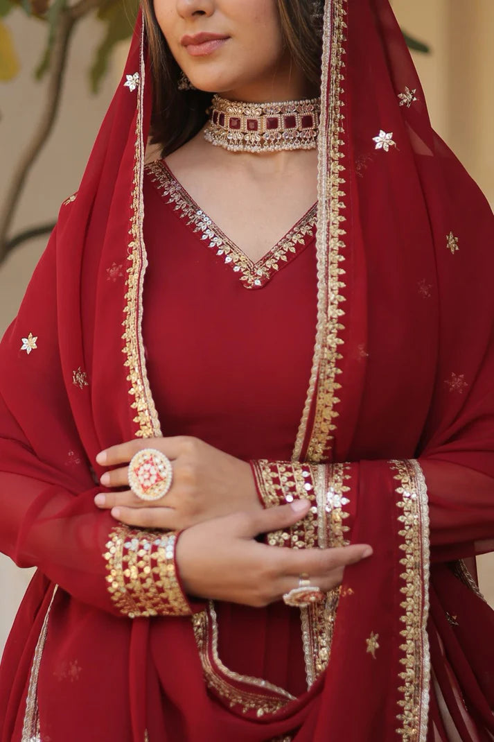 Faux Blooming Gown with Dupatta With Attractive Embroidered Sequins work.(WD32)