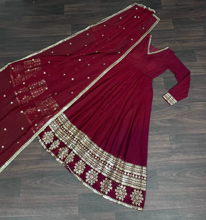 Faux Blooming Gown with Dupatta With Attractive Embroidered Sequins work.(WD32)